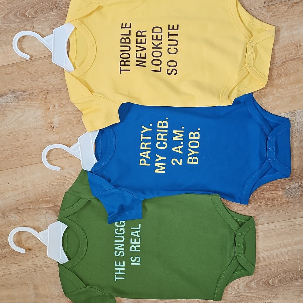 Set Of 3 Say What? Sarcastic Funny Onesies 3-6 Months The Snuggle Is Real Baby